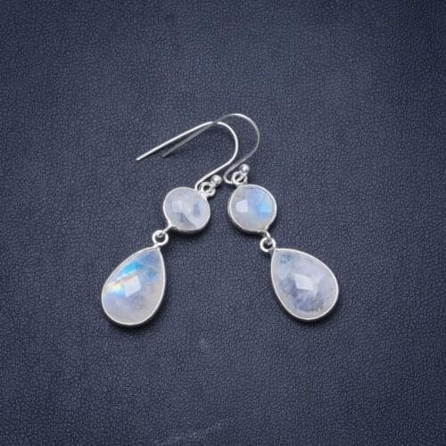 Natural Rainbow Moonstone Handmade Unique 925 Sterling Silver Earrings 1.5" Y1073