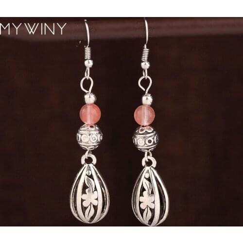 3 colors new handmade metal flowers earrings ,New Original nature stones exotic jewelry Tibetan earrings