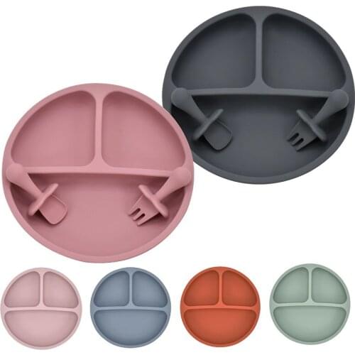 Morandi Colors Silicone Baby Dining Plate Non-slip Dinnerware Toddler Feeding Lunch Tableware Dishes Portable Dinner Plates Bowl