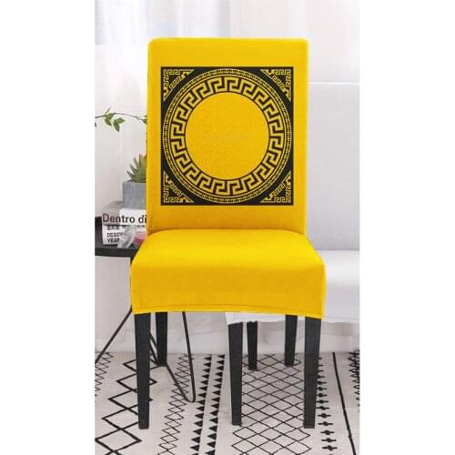 Sun Inspired Big Circle with Antique Fret and Triangular Ornaments Soft Room Greek Key Chair Covers with Printed Pattern, Banqu