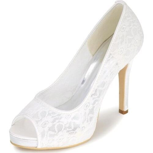 High Heels Platform Lace Wedding Shoes Women Peep Toe Slip-on Prom Evening Formal Party Ladies Dress Pumps