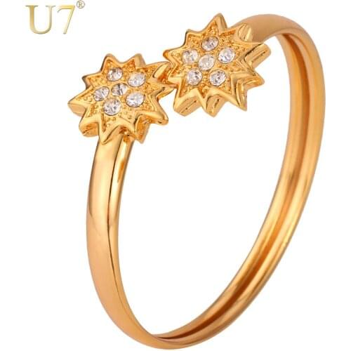 U7 Crystal Lucky Star Charm Bangle Bracelet Trendy Gold Color Wholesale Jewelry Cuff Bracelet H615