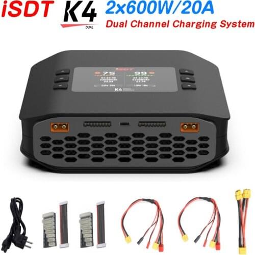 ISDT K4 1~8S Lithium Battery Smart Charger 20A 600W AC/DC IndependentDual Mode Dual Channel For Lipo Battery charge Rc Toy