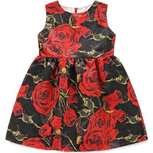 Rose Flower Print Baby Girl Dress for Party Wedding Sleeveless Cotton Children Dresses Kids Clothes Girls vestidos de verano