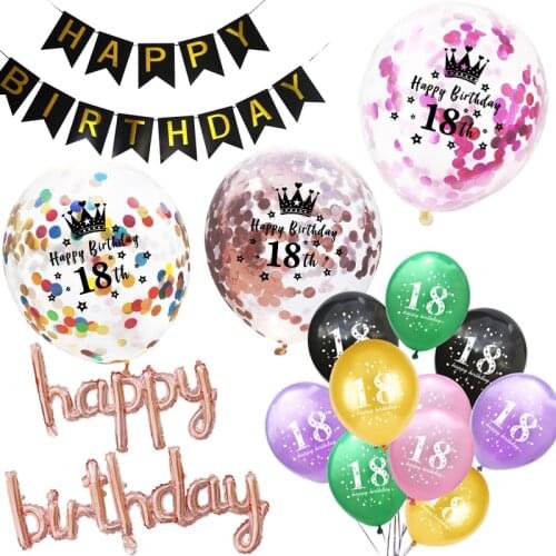 Happy 18 Birthday Foil Balloons Rose gold Confetti Balloon Latex Number 18th Years Old Party Decoration Banner Photo Props zz57