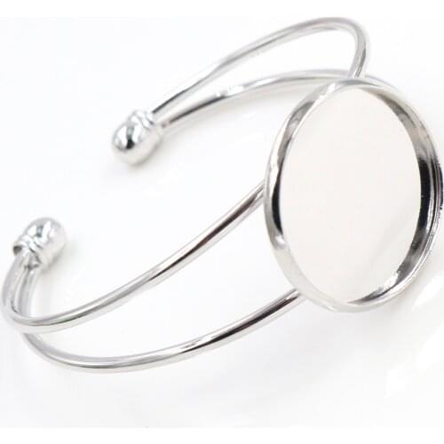 High Quality 25mm Rhodium Color Plated Bangle Base Bracelet Blank Findings Tray Bezel Setting Cabochon Cameo (L1-27)