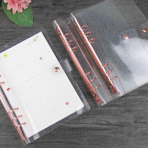 6 Holes Notebook Transparent Color PVC Clip File Folder Loose Leaf Hand Book Ring Binder Planner School Office