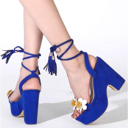 2021 INS HOT For Dropship Block High Heels Summer Ankle Wrap Party Flowers Platform Sandals Shoes Women Big Size 44