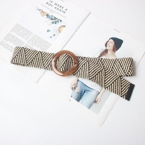 New Vintage Knitted Wax Rope Wooden Bead Waist Rope Women Smooth Buckle Belt Woman Woven Female Hand-Beaded Braided Belt