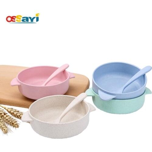 1pcs Bowl Cute Candy Color Biodegradable Thicker Children Reliable Bowl With Spoon Wheat Straw Tableware