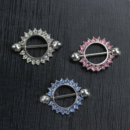 1 Pcs Rhinestone Nipple Ring Fashion Paved Circle Shield Piercing Rings For Women Adult Games