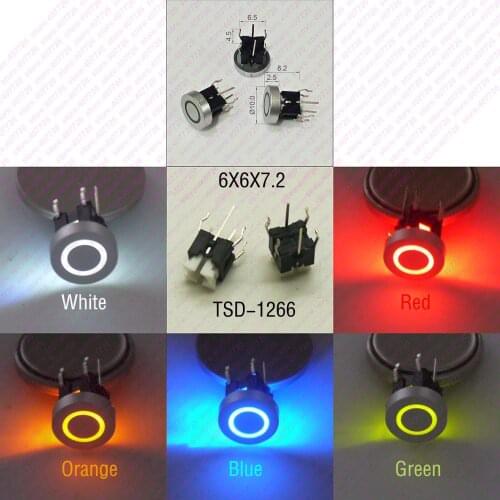 10PCS 6X6X8.2mm With LED Power Ring Logo Cap 6PIN DIP Momentary Tact Button Top Round Head Indication Push Button
