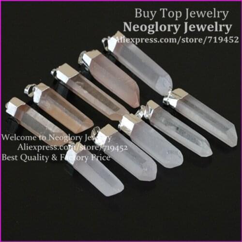 10pcs Natural Crystal Quartz Point Pendant,Silver Plated Raw Matte Quartz Druzy Gems stone Pendant Jewelry Finding