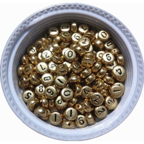 3600PCS/Lot 4*7MM Mixed 0-9 Flat Round Shape Gold Color Acrylic Plastic Coin Number Beads Flat Round Jewelry Bracelet Beads