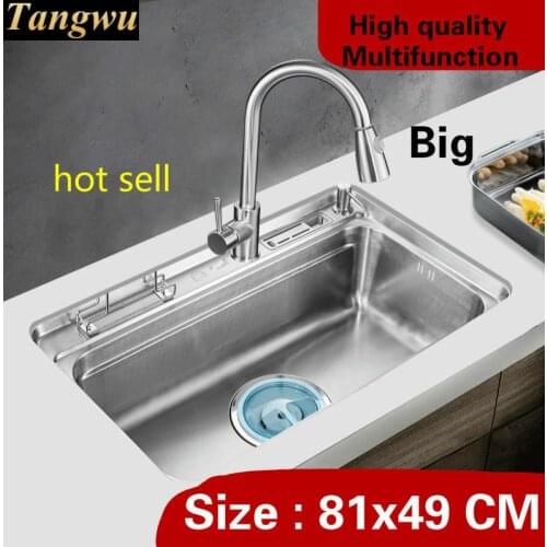 Free shipping Home high capacity big kitchen single trough sink multifunction wash vegetables 304 stainless steel 81x49 CM
