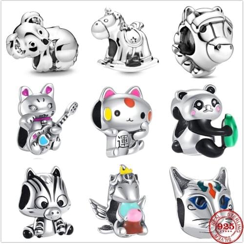 925 Sterling Silver Animal Tiger Panda Egyptian cat Horse Charm Beads Fit Original Pandora charms Bracelet For Women DIY Jewelry