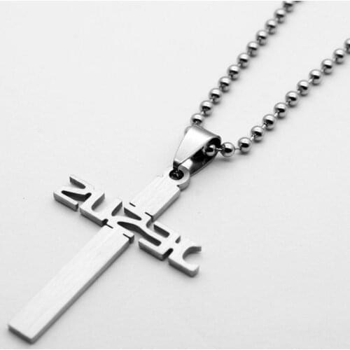 5pcs lucky English alphabet Stainless steel Christian faith letter Jesus cross blessing Simple style pendant necklace jewelry