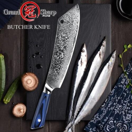 Damascus Kitchen Knives Chef Cleaver Hybrid Knife Slicing Chopping Meat Kebab Professional Cooking Tool BBQ Camping Gadgets NEW