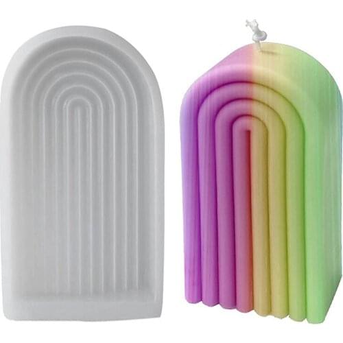 Geometric Rainbow Gate Silicone Candle Mold DIY Striped U-Shaped Candle Making Soap Resin Mold Christmas Gifts Craft Home Decor
