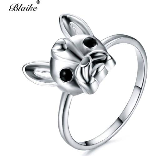 Blaike White Animal Cubic Zirconia Rings For Women Real White Gold Filled Cute Dog Ring Fashion Jewelry Christmas Gifts