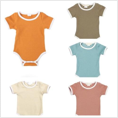 Kaiya Angel Summer Baby Summer Clothing 0-24 Newborn Infant Baby Boy Girl Striped Romper Clothes Rib Striped Outfit