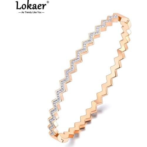 Lokaer Trendy Clay Pave Setting Crystal geometry Bangle For Women Sparkling Stainless Steel Bracelet Jewelry браслет B21039