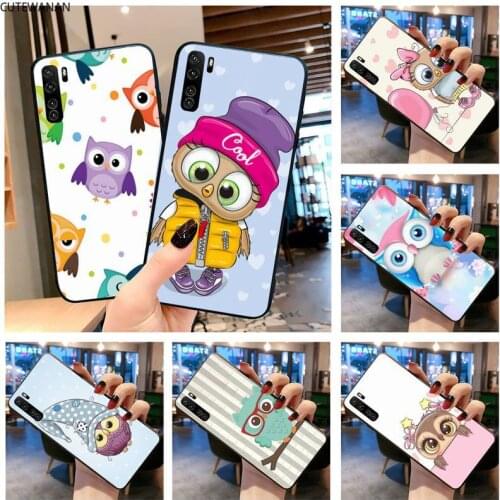 CUTEWANAN Cute Owl Black Cell Phone Case for Huawei P40 P30 P20 lite Pro Mate 30 20 Pro P Smart 2019 prime