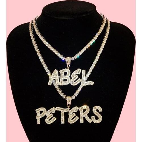 Instagram Hot Trendy Jewelry CZ Baguette Initial Letter Custom Name Pendant Necklace Personalized Name Jewelry Gift for Her