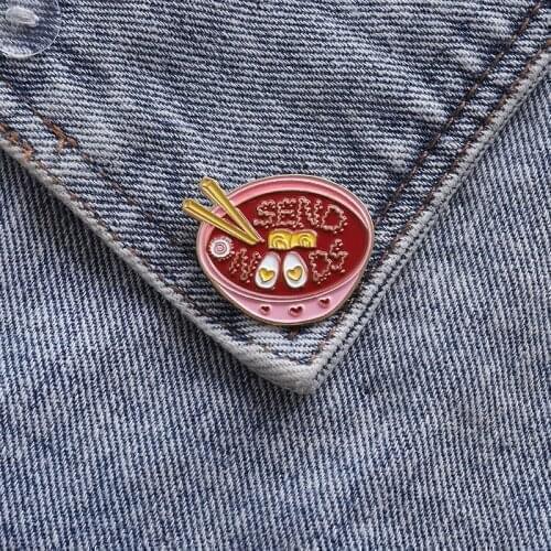 Cartoon Fun Food Noodle Egg Ramen Lettering Love Enamel Brooch Alloy Badge Cowboy Clothes Bag Pin Woman Jewelry Gift For Friends
