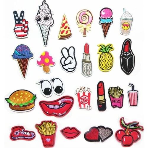 50pcs/lot Ice Cream French Fries Embroidery Patches Letters Clothing Decoration Accessories Diy Iron Heat Transfer Applique