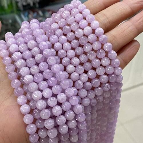 Natural Stone Gemstone High Quality Loose Smooth Round Bead Strand Pink Purple Kunzite DIY Jewelry Making Bracelet 15