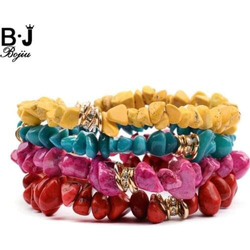 Irregular Natural Semi-precious Stone Bracelets For Women Gold Copper Inlay Crystal Spacer Rondelle Stretch Beads Bracelet BC338