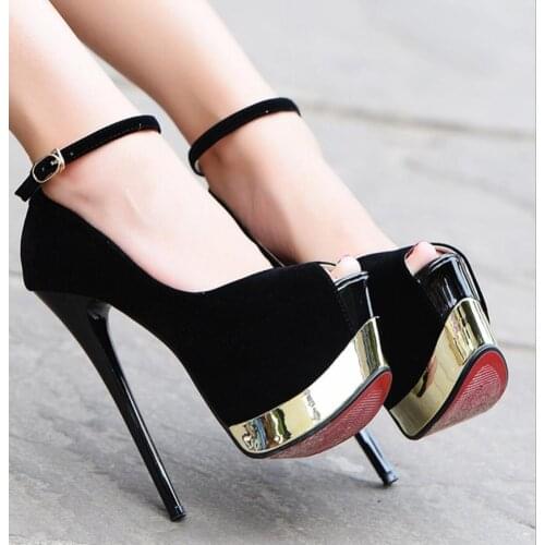 New Classic Womens High Heels Sandals Red Black Sexy Suede Party Pumps Shoes Women Gladiator Platform Candy Color Sandals Shoes