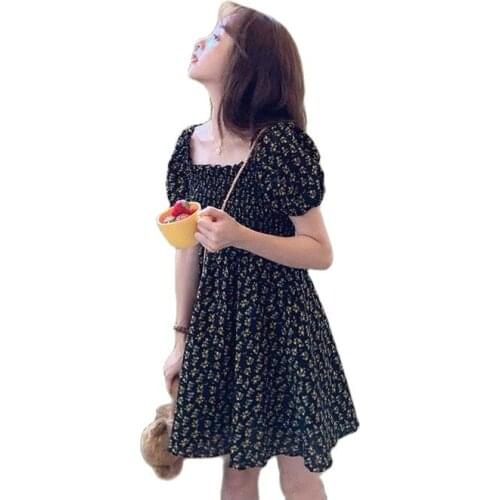 The new summer 2021 dress square collar bubble sleeve little black salty sweet French sweet first love Fanny dress