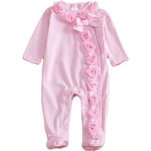 Baby Girls Clothing Toddler Baby Girls Body suit Aytumn Newborn Jumpsuit Autumn Pink 3D Flower Baby Girls Footies
