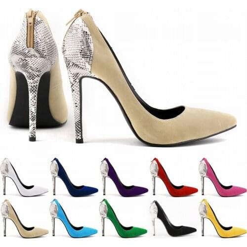 New Flock Sexy Snake Pattern Heel Womens Shoes Pointed Toe High Heels Shoes Shallow Back Zipper Fashion Women Pumps Party Shoes