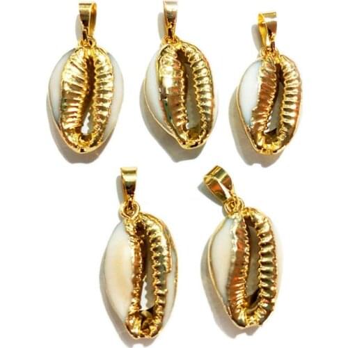 Natural White Cowrie Shell Pendant Bead Sea Shell Gold color Plated Beach Shell Pendants Handmade Gem stone Making Jewelry