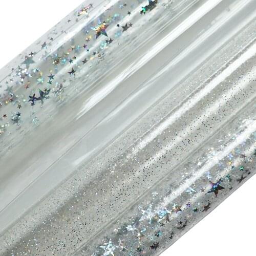 45cmx120cm Roll Clear Ultra-Transparent Withe Glitter Powder Stars PVC Jelly Fabric For Handbags Craft Decor Protective PV048