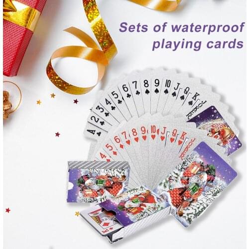 PVC Christmas Pattern Plastic Waterproof Silver Foil Adult Playing Cards Game Poker Cards Board Games For Magic Props Games