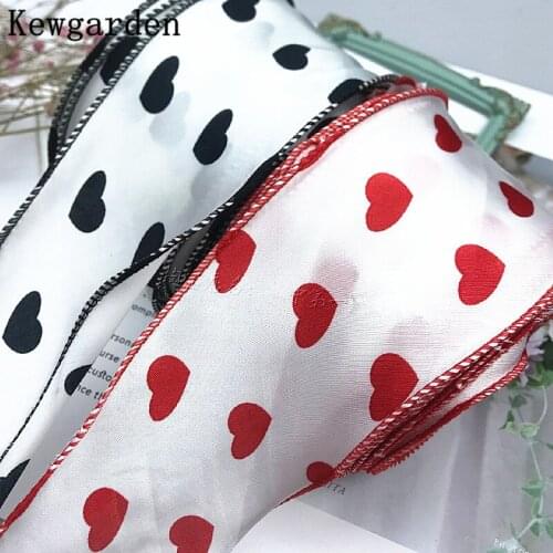 Kewgarden 2" 5.5cm Love Voile Ribbon DIY Make Satin Bows Hair Accessories Handmade Crafts Flower Gift Packing Whloesale 25 Yards