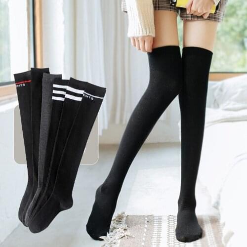 Sexy Black White Striped Long Socks Women Over Knee Thigh High Socks Over The Knee Stockings For Ladies Girls Warm Knee Socks