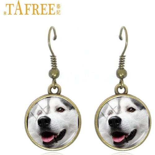 TAFREE retro bronze fashion dog drop earrings husky corgi dashhound poodle sheepdog rotweiler sharpei women dangle jewelry DG33