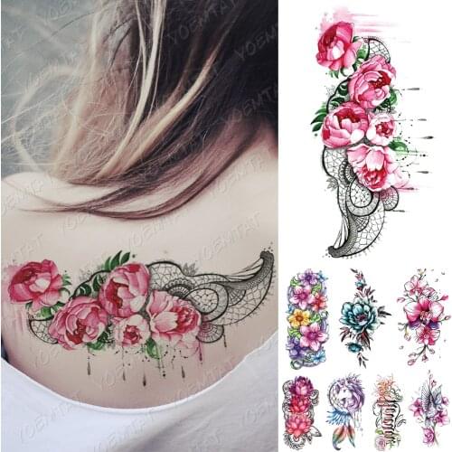 Waterproof Temporary Tattoo Sticker Romantic Peony Flowers Roses Flash Tattoos Leaves Body Art Arm Fake Sleeve Tatoo Women Men