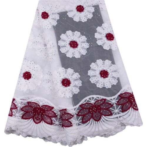 High Quality White Wine Color African French Lace Fabric Floral Patterns Nigerian Lace Fabric With Stones 5 Yards Per Lot F1426