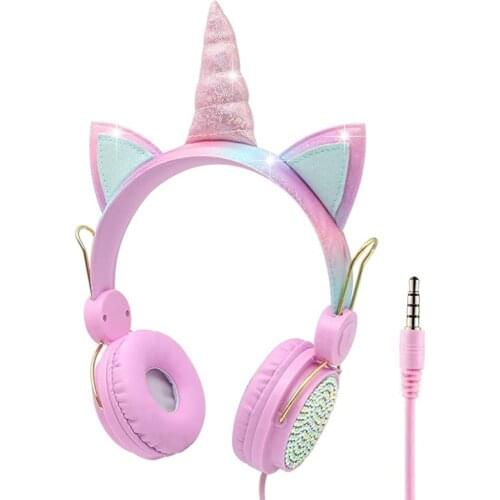 Funny Kids Headset Colorful Diamond Unicorn Girl Wired Headphones Music Stereo Phone Earphones Children Christmas Brithday Gifts
