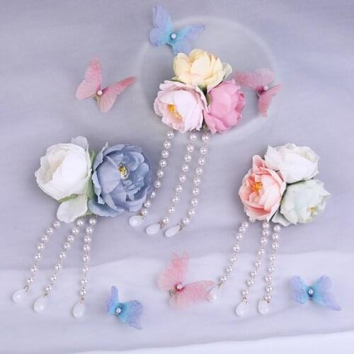 Retro Flower Butterfly Brooches with Magnetic Buckle Women Imitation Pearl Tassel Brooch Pins Coat Badge Wedding Party Gifts