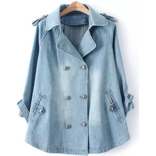 Women Denim Windbreaker Autumn Coat NEW Double-breasted Loose Cowboy Cloak Coat Large Size Casual Women Jeans Trench Coat