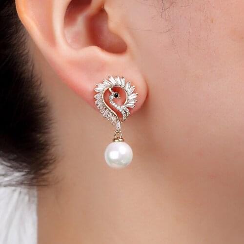 Women Crystal Earring lady Phoenix Bird Rhinestones Earrings Pearl animal Ear accessories Bridal Wedding Jewellery Fashion gift