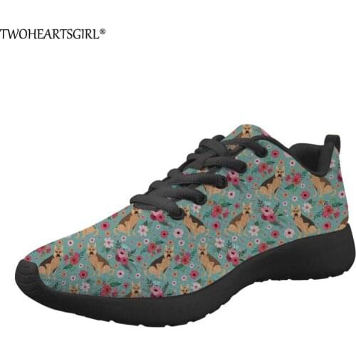Twoheartsgirl Spring Summer Women Flats Shoes German Shepherd Prints Womens Sneakers Comfortable Mesh Shoes for Teenager Girls