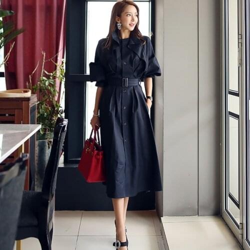 Fashion Runway Women Trench Coat Korean Autumn Winter Ruffles Single Breasted Long Outerwear Vintage Slim Belt Skirt Windbreaker